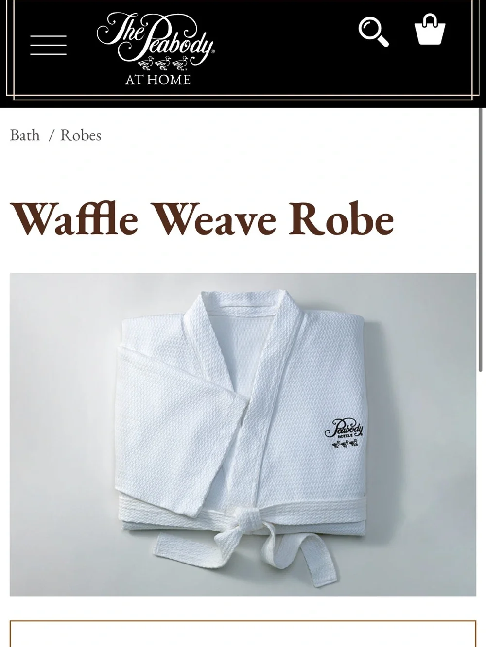 The Peabody Hotel Robe - White waffle weave Robe